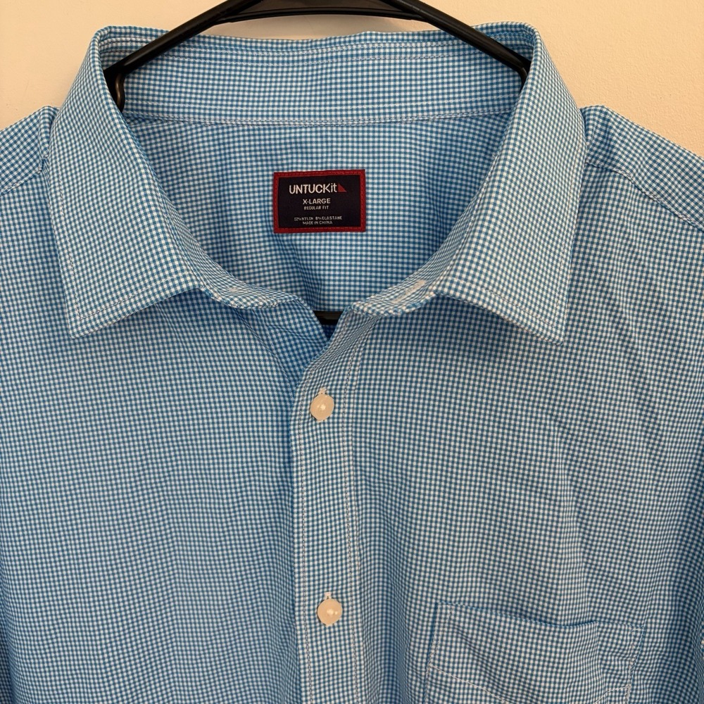 UNTUCKit Mens XL Blue Checkered Performance Long Sleeve Button Down Shirt - Picture 6 of 10